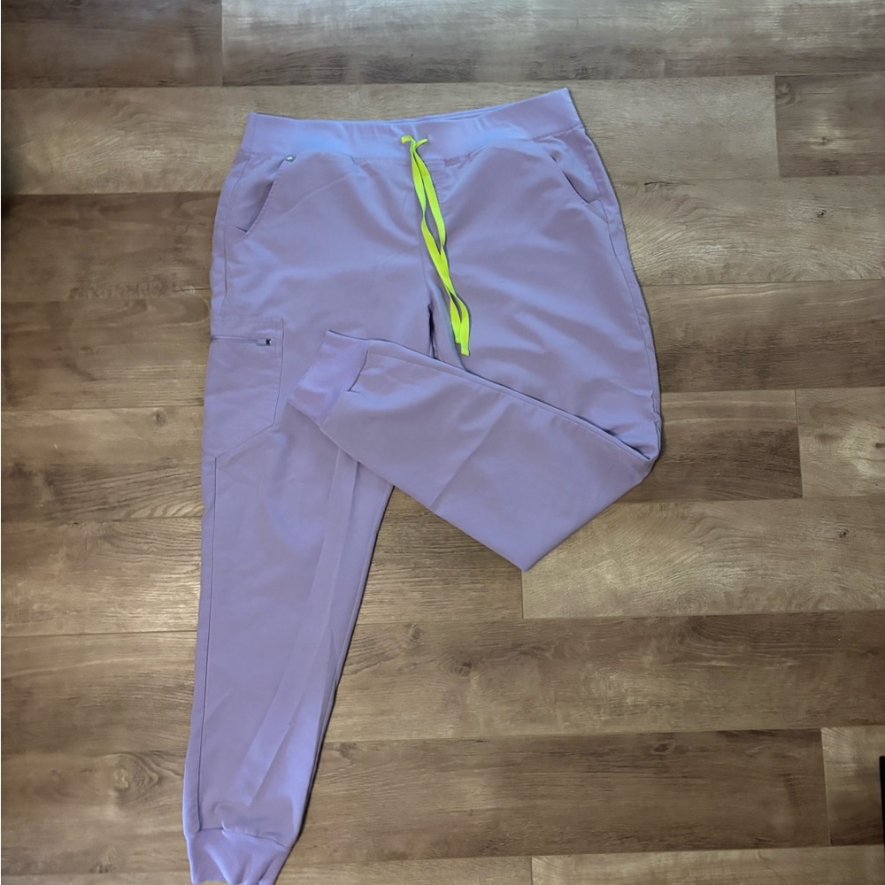 Figs Lavender Joggers with Neon Yellow Drawstring